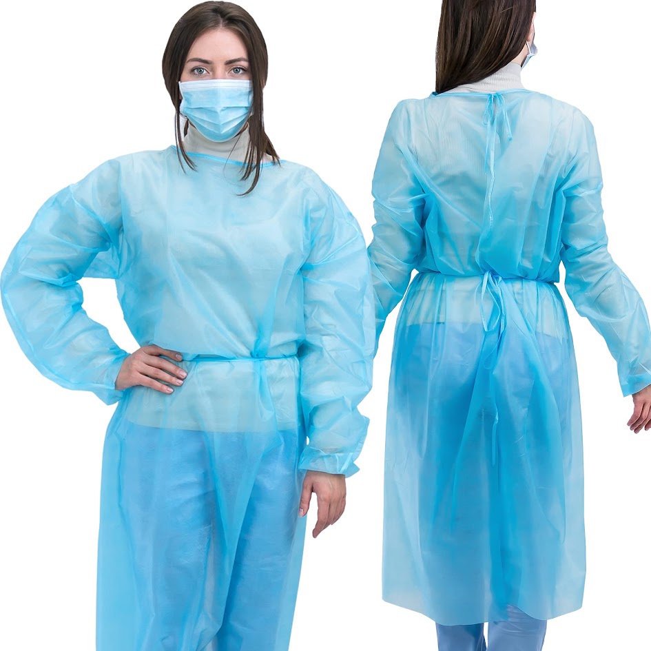 Isolation Gown, Blue, Traditional Disposable Gown, Large - 50 / Pack