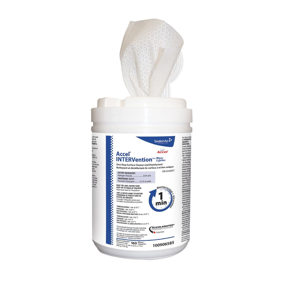 Disinfectant Cleaning Wipes with Hydrogen Peroxide, Diversey Accel INTERVENTION wipes - 12 containers x 160 wipes