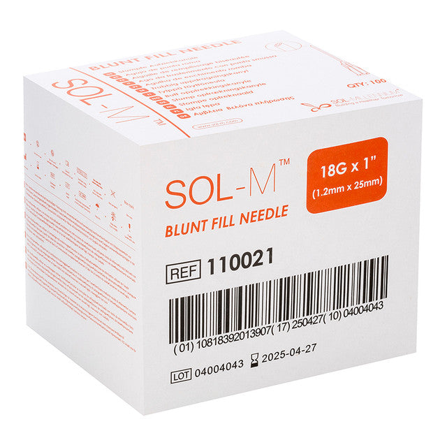 Sol-M Blunt Fill Needle, 18g x 1", #110021 - 100/Box
