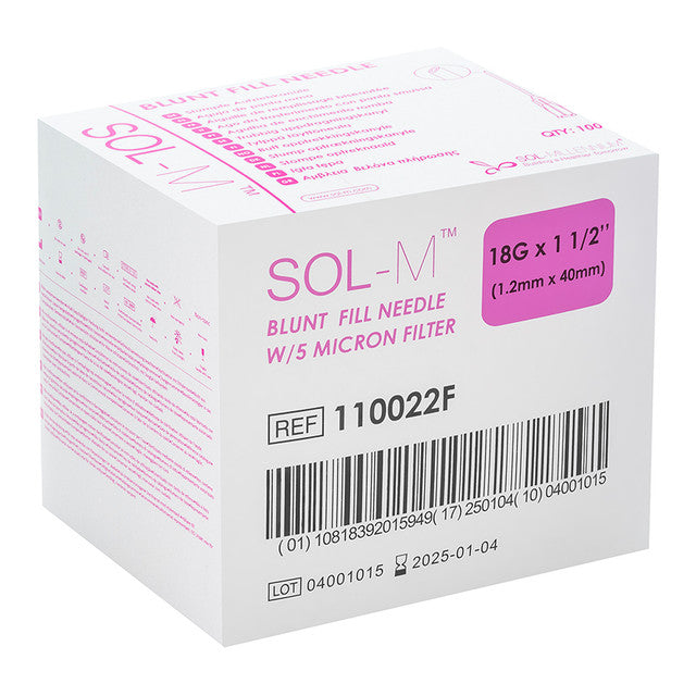 Sol-M Blunt Fill Needle with Filter, 18G x 1.5", #110022F - 100/Box