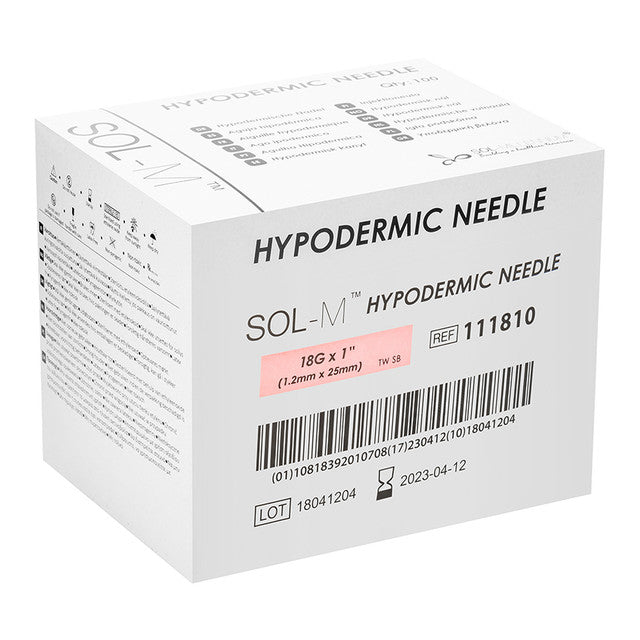Sol-M Hypodermic Needle, 18G x 1”, #111810 - 100/Box