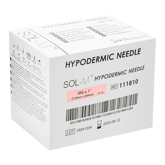 Sol-M Hypodermic Needle, 18G x 1”, #111810 - 100/Box