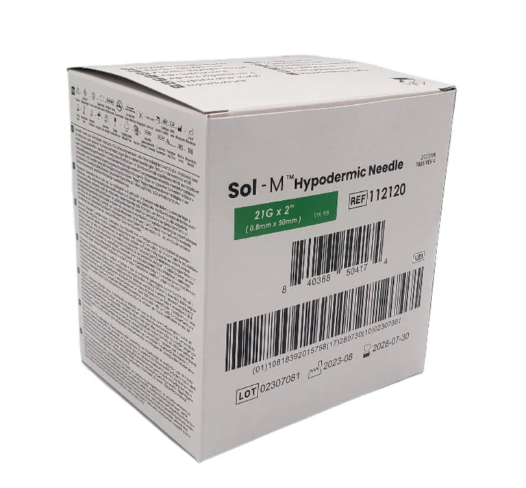 Sol-M Hypodermic Needle, 21G x 2", #112120 - 100/Box