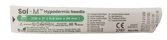 Sol-M Hypodermic Needle, 21G x 2", #112120 - 100/Box