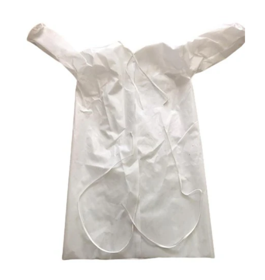 Isolation Gown, White Plastic Large - 50/Pack